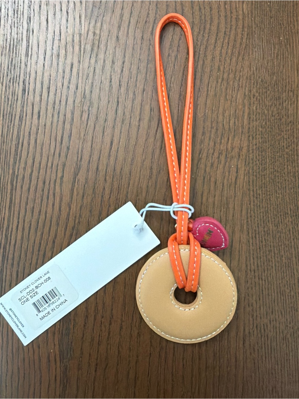 Stoney Clover Dunkin Donut Charm with Orange Strap and Pink Heart - Picture 2 of 2